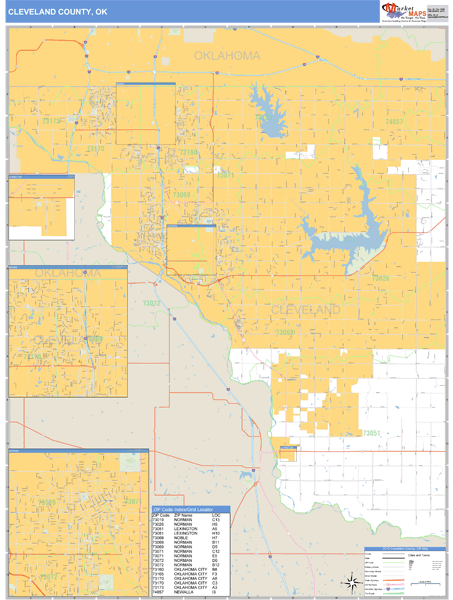 Cleveland County, Oklahoma Zip Code Wall Map Market Maps (IDI)