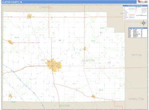 Clinton County, Indiana Zip Code Wall Map