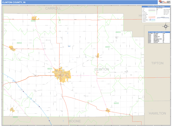 Clinton County, Indiana Zip Code Wall Map Market Maps (IDI)