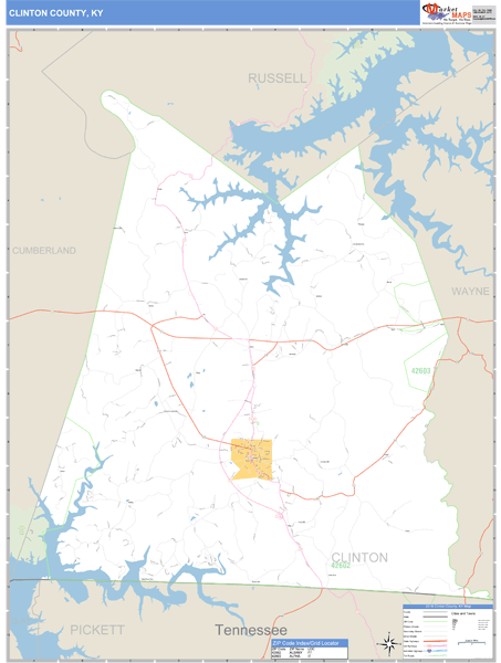 Clinton County, Kentucky Zip Code Wall Map Market Maps (IDI)