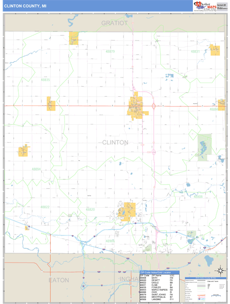 Clinton County, Michigan Zip Code Wall Map Market Maps (IDI)