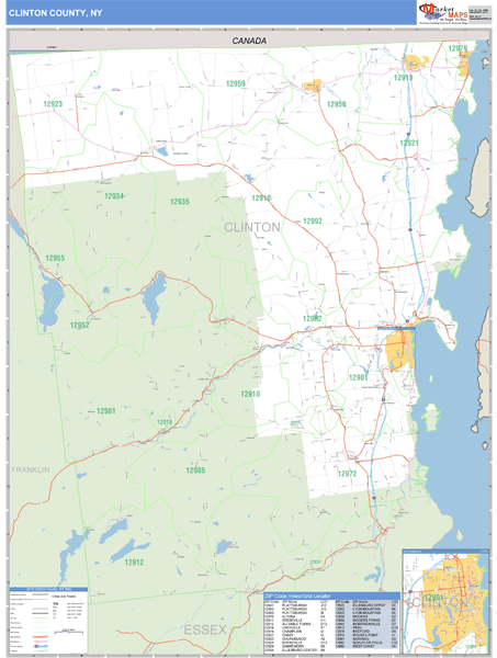Clinton County, New York Zip Code Wall Map Market Maps (IDI)