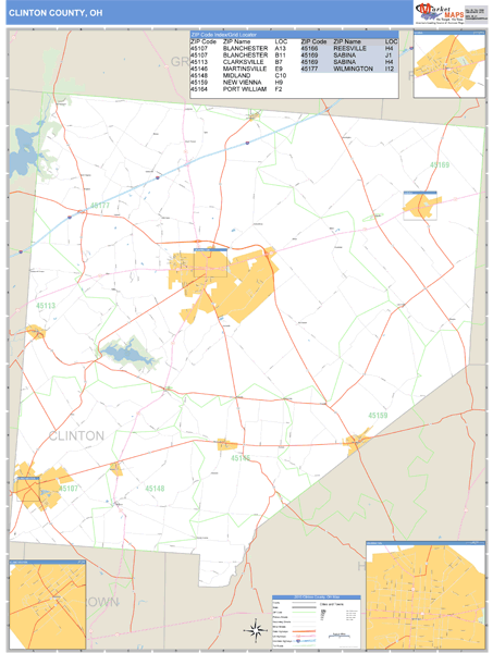44216 Zip Code Clinton County, Ohio Zip Code Wall Map | Map Geek.com
