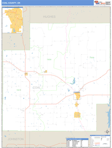 Coal County, Oklahoma Zip Code Wall Map