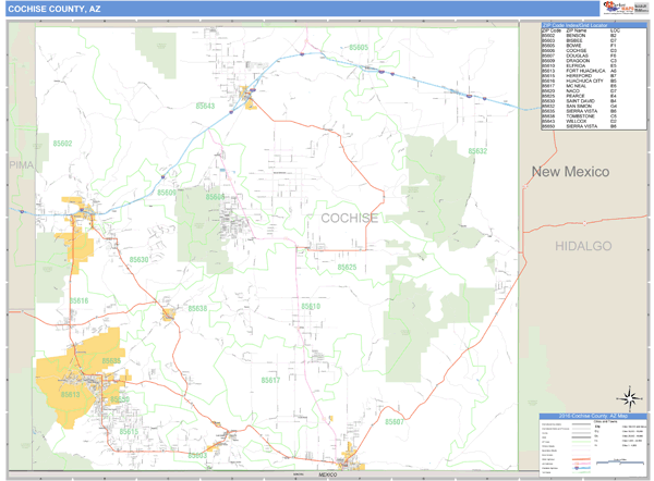 Cochise County, Arizona Zip Code Wall Map Market Maps (IDI)