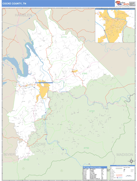 Cocke County, Tennessee Zip Code Wall Map Market Maps (IDI)