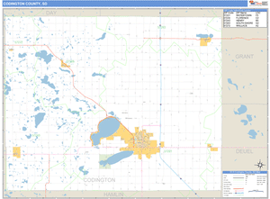 Codington County, South Dakota Zip Code Wall Map