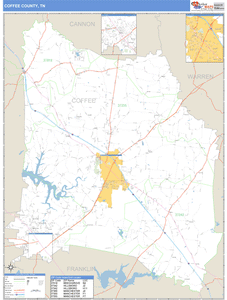 Coffee County, Tennessee Zip Code Wall Map