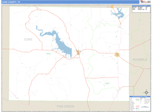 Coke County, Texas Zip Code Wall Map