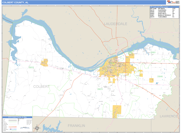 Colbert County, Alabama Zip Code Wall Map Market Maps (IDI)