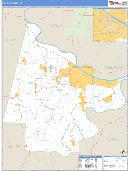 Cole County, Missouri Zip Code Wall Map Market Maps (IDI)