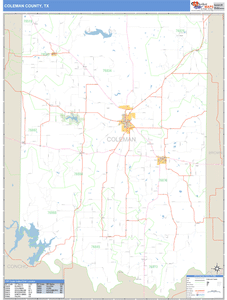 Coleman County, Texas Zip Code Wall Map