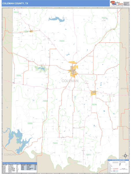 Coleman County, Texas Zip Code Wall Map Market Maps (IDI)