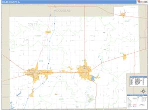 Coles County, Illinois Zip Code Wall Map