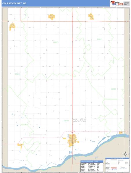 Colfax County, Nebraska Zip Code Wall Map Market Maps (IDI)