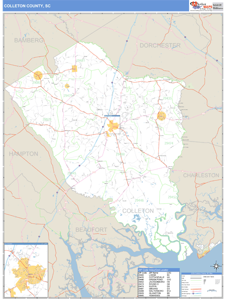 Colleton County, South Carolina Zip Code Wall Map Market Maps (IDI)