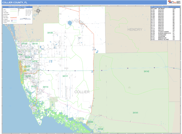 Collier County, Florida Zip Code Wall Map Market Maps (IDI)