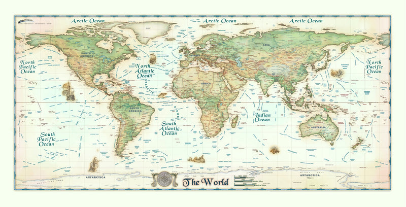 Colorful Antique Ivory World Europe Centered Maps.com