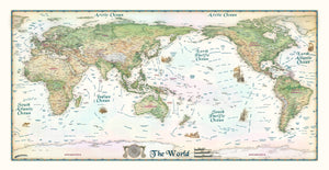 Colorful Antique Ivory World Map Pacific Centered