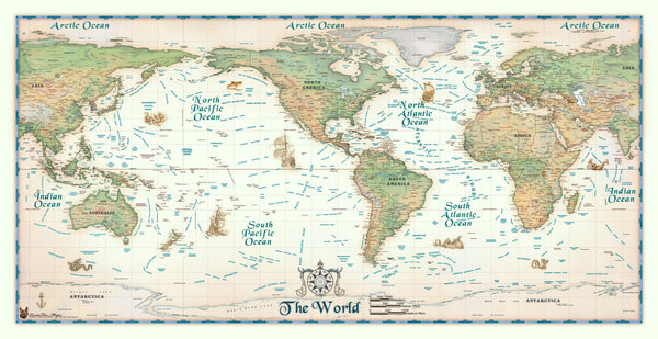 Colorful Antique Ivory World USA Centered Maps.com