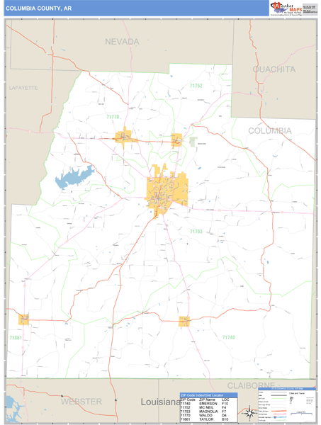Columbia County, Arkansas Zip Code Wall Map Market Maps (IDI)