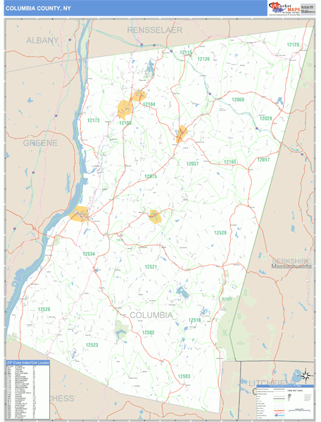 Columbia County, New York Zip Code Wall Map Market Maps (IDI)