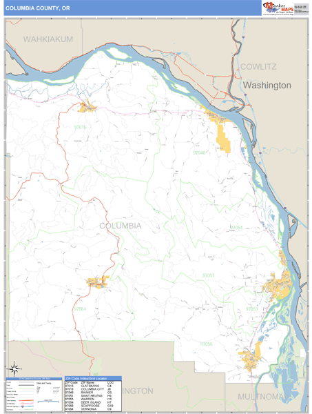 Columbia County, Oregon Zip Code Wall Map Market Maps (IDI)