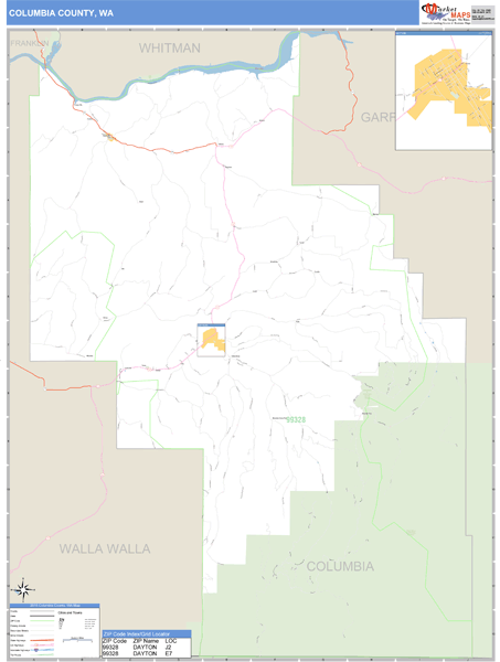 Columbia County, Washington Zip Code Wall Map Market Maps (IDI)