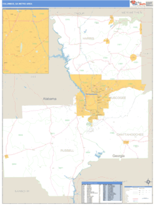 Columbus, Georgia Metro Area Wall Map Market Maps (IDI)
