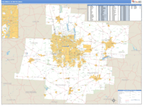 Columbus, Ohio Metro Area Wall Map Market Maps (IDI)