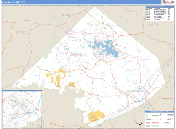 Comal County, Texas Zip Code Wall Map Market Maps (IDI)