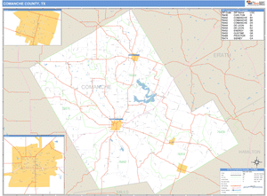 Comanche County, Texas Zip Code Wall Map