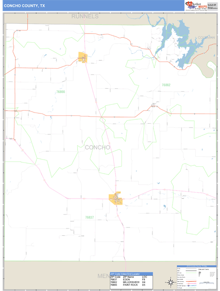 Concho County, Texas Zip Code Wall Map Market Maps (IDI)