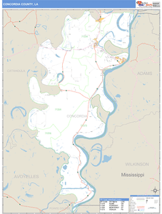 Concordia County, Louisiana Zip Code Wall Map
