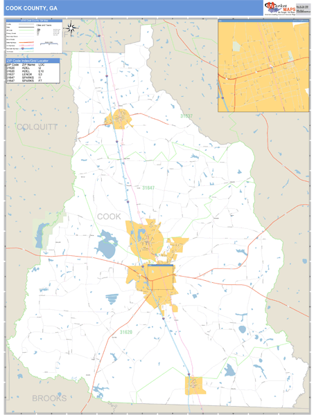 Cook County, Georgia Zip Code Wall Map | Map Geek.com