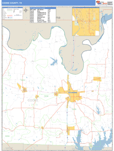 Cooke County, Texas Zip Code Wall Map