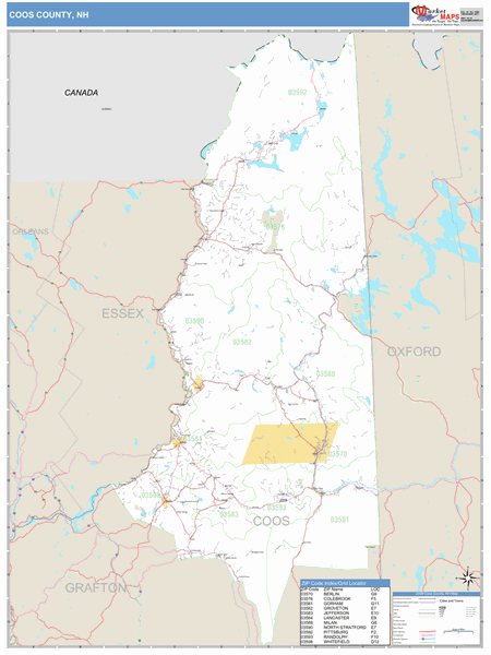 Coos County, New Hampshire Zip Code Wall Map Market Maps (IDI)