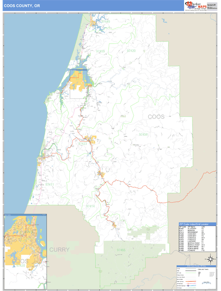 Coos County, Oregon Zip Code Wall Map Market Maps (IDI)