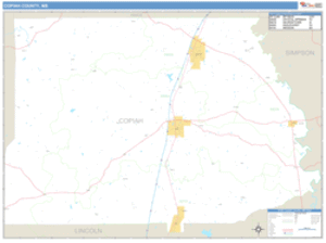 Copiah County, Mississippi Zip Code Wall Map