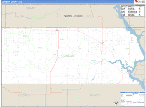 Corson County, South Dakota Zip Code Wall Map