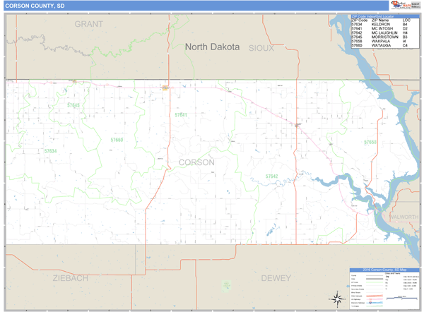 Corson County, South Dakota Zip Code Wall Map Market Maps (IDI)