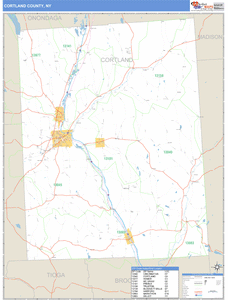 Cortland County, New York Zip Code Wall Map