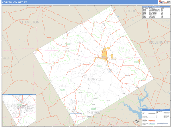 Coryell County, Texas Zip Code Wall Map Market Maps (IDI)