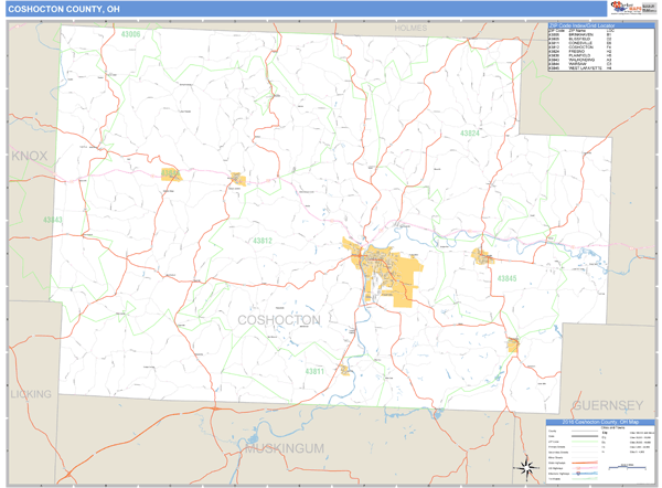 Coshocton County, Ohio Zip Code Wall Map Market Maps (IDI)