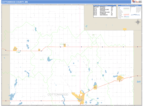Cottonwood County, Minnesota Zip Code Wall Map Market Maps (IDI)
