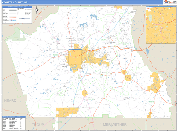 Coweta County, Georgia Zip Code Wall Map Market Maps (IDI)