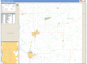 Cowley County, Kansas Zip Code Wall Map