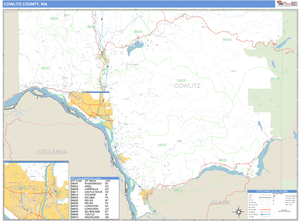 Cowlitz County, Washington Zip Code Wall Map