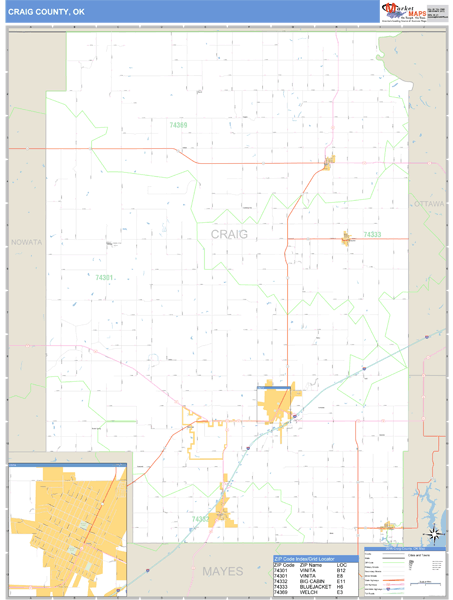 Craig County, Oklahoma Zip Code Wall Map Market Maps (IDI)