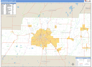 Craighead County, Arkansas Zip Code Wall Map